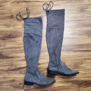 A New Day Gray Microsuede Thigh High Boots Size 8